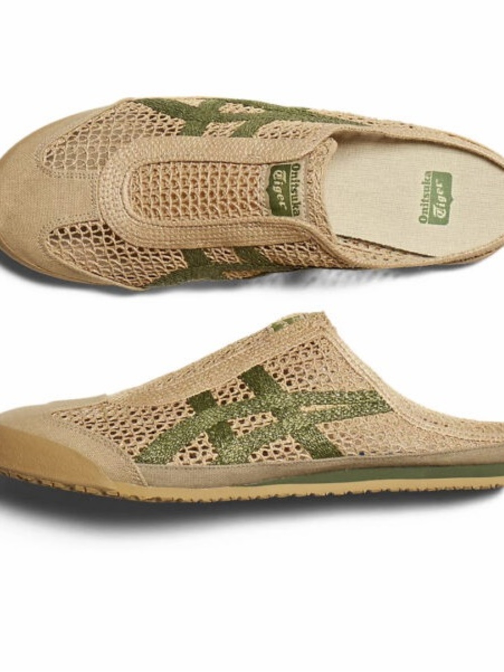 Onitsuka Tiger by Asics Tan & Green Mesh Slip-On Mules